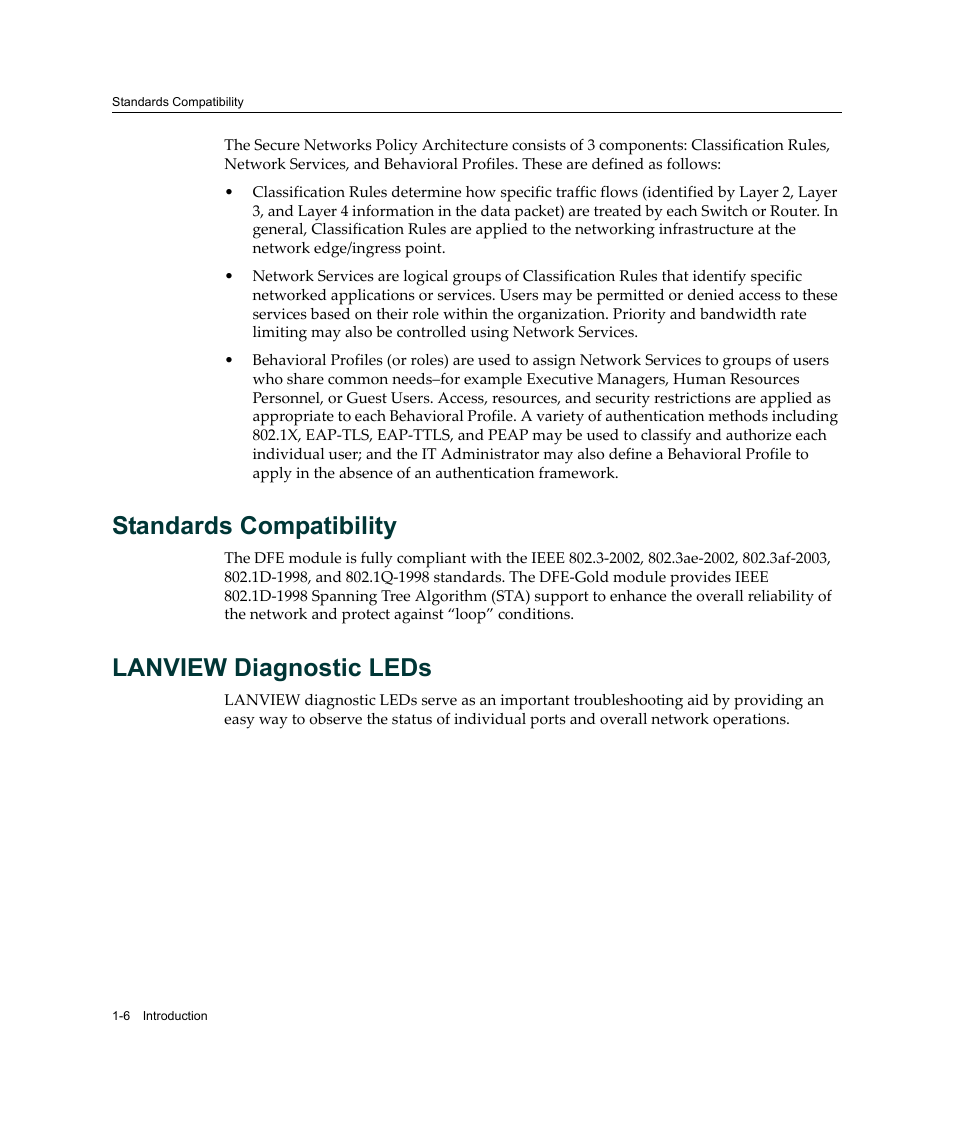 Standards compatibility, Lanview diagnostic leds, Standards compatibility -6 lanview diagnostic leds | Enterasys Networks Enterasys Gold Distributed Forwarding Engine 4H4285-49 User Manual | Page 26 / 90