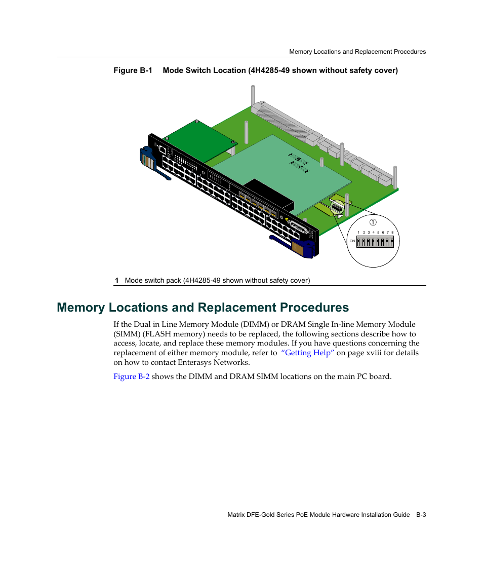 Memory locations and replacement procedures, Offline/ reset | Enterasys Networks Enterasys Gold Distributed Forwarding Engine 4H4285-49 User Manual | Page 73 / 90