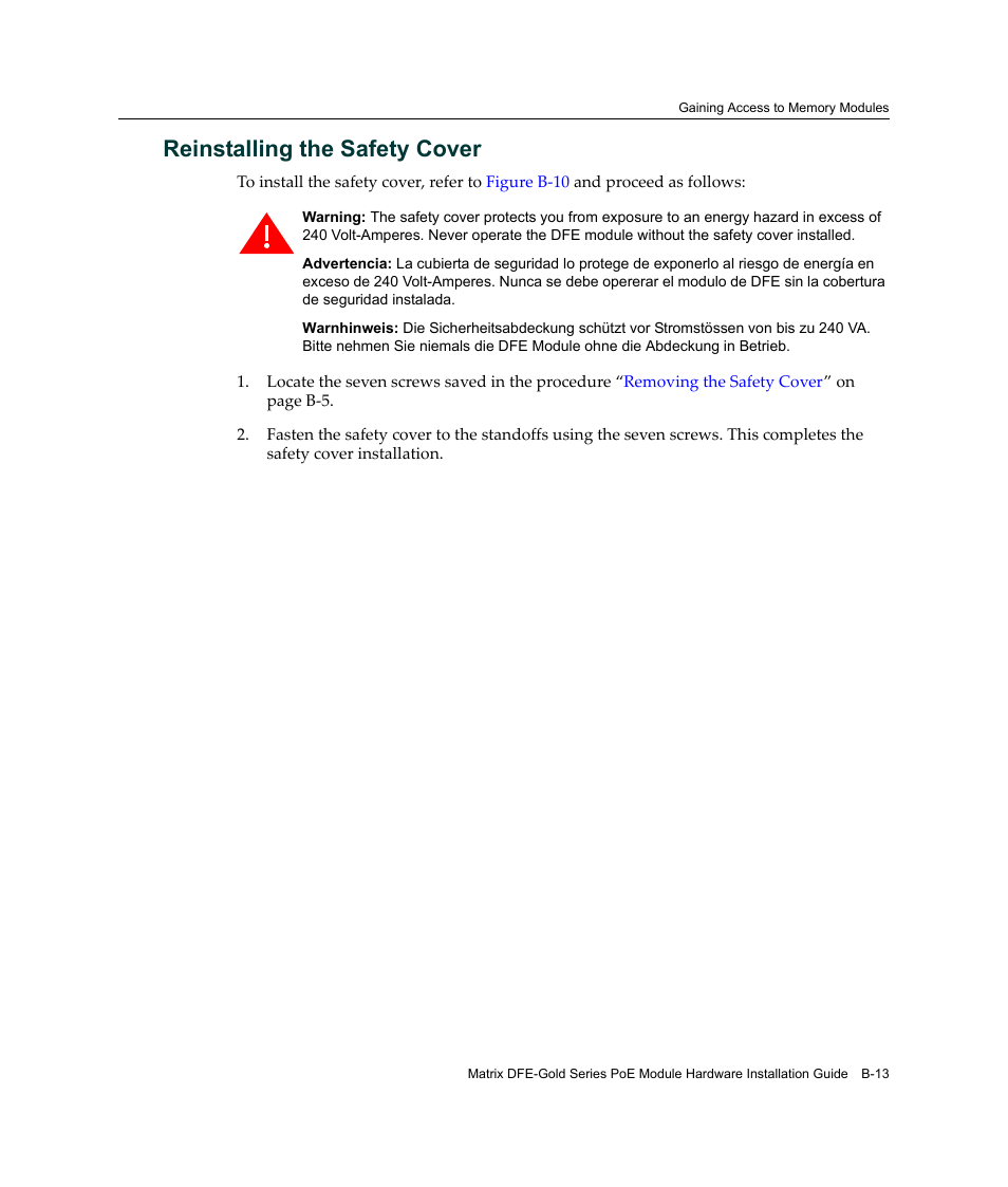 Reinstalling the safety cover | Enterasys Networks Enterasys Gold Distributed Forwarding Engine 4H4285-49 User Manual | Page 83 / 90