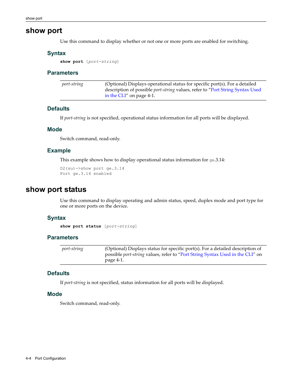 Show port, Show port status, Show port -4 show port status -4 | Enterasys Networks Enterasys D2 D2G124-12P User Manual | Page 108 / 496