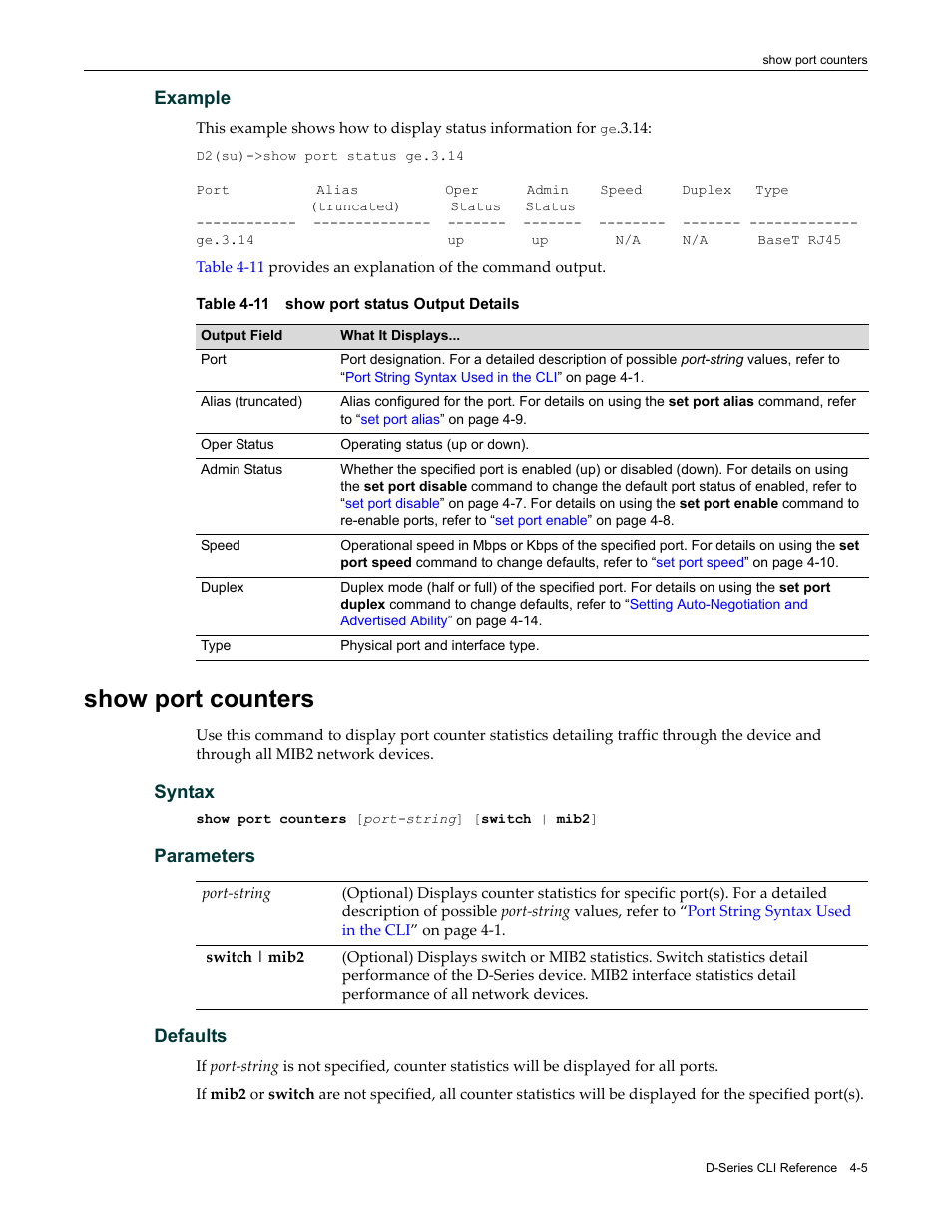 Show port counters, Show port counters -5, Show port status output details -5 | Enterasys Networks Enterasys D2 D2G124-12P User Manual | Page 109 / 496