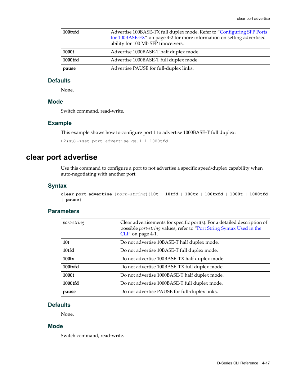 Clear port advertise, Clear port advertise -17 | Enterasys Networks Enterasys D2 D2G124-12P User Manual | Page 121 / 496