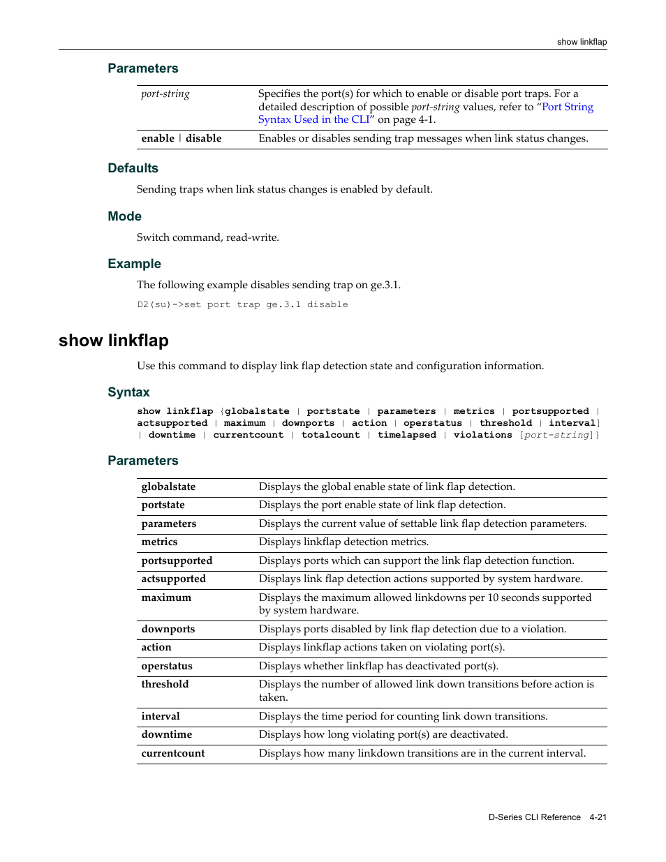 Show linkflap, Show linkflap -21 | Enterasys Networks Enterasys D2 D2G124-12P User Manual | Page 125 / 496