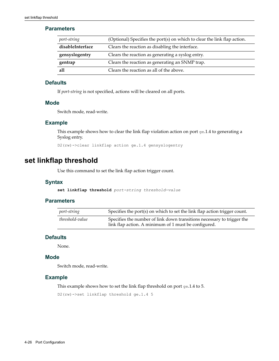 Set linkflap threshold, Set linkflap threshold -26 | Enterasys Networks Enterasys D2 D2G124-12P User Manual | Page 130 / 496