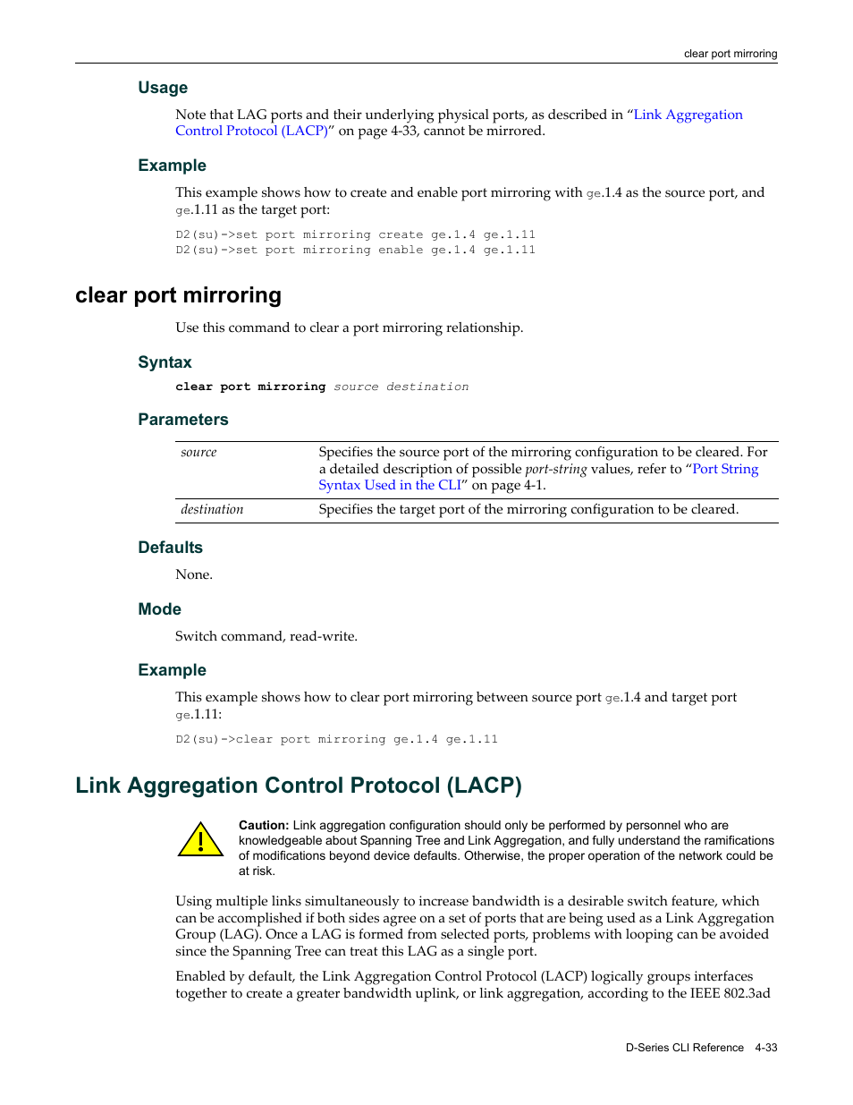 Clear port mirroring, Link aggregation control protocol (lacp), Clear port mirroring -33 | Link aggregation control protocol (lacp) -33 | Enterasys Networks Enterasys D2 D2G124-12P User Manual | Page 137 / 496