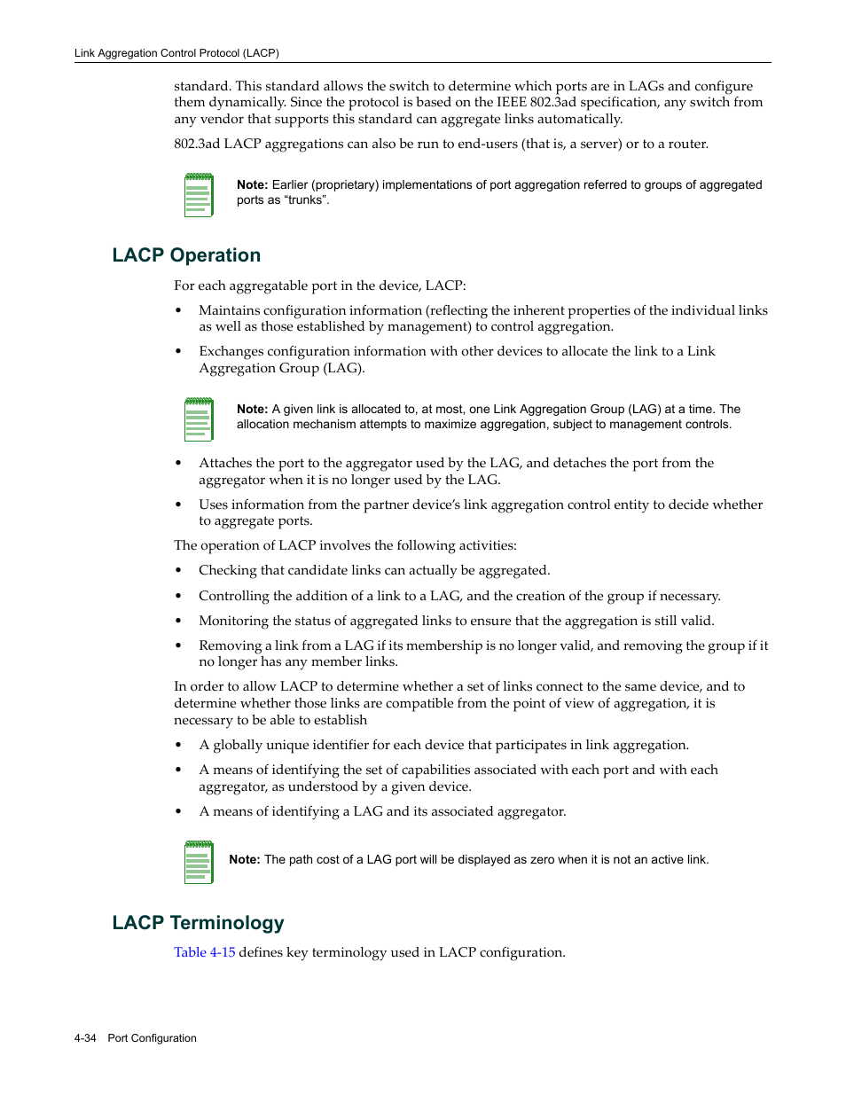 Lacp operation, Lacp terminology, Lacp operation -34 lacp terminology -34 | Enterasys Networks Enterasys D2 D2G124-12P User Manual | Page 138 / 496