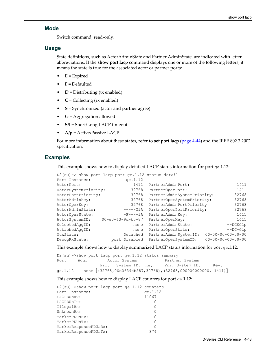 Mode, Usage, Examples | Enterasys Networks Enterasys D2 D2G124-12P User Manual | Page 147 / 496