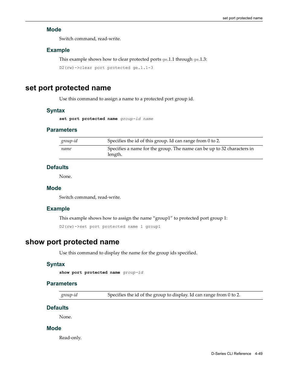 Set port protected name, Show port protected name | Enterasys Networks Enterasys D2 D2G124-12P User Manual | Page 153 / 496