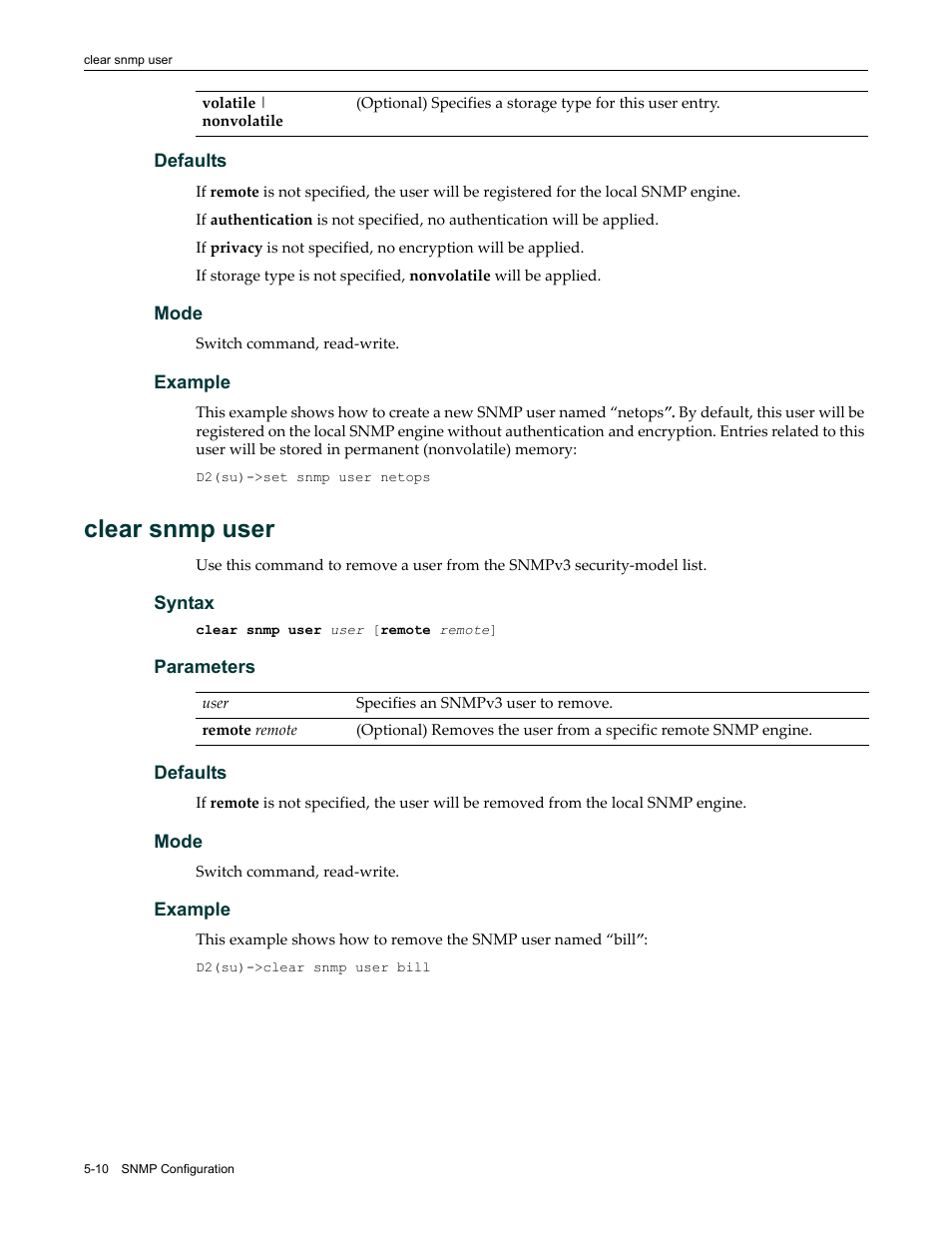 Clear snmp user, Clear snmp user -10 | Enterasys Networks Enterasys D2 D2G124-12P User Manual | Page 164 / 496