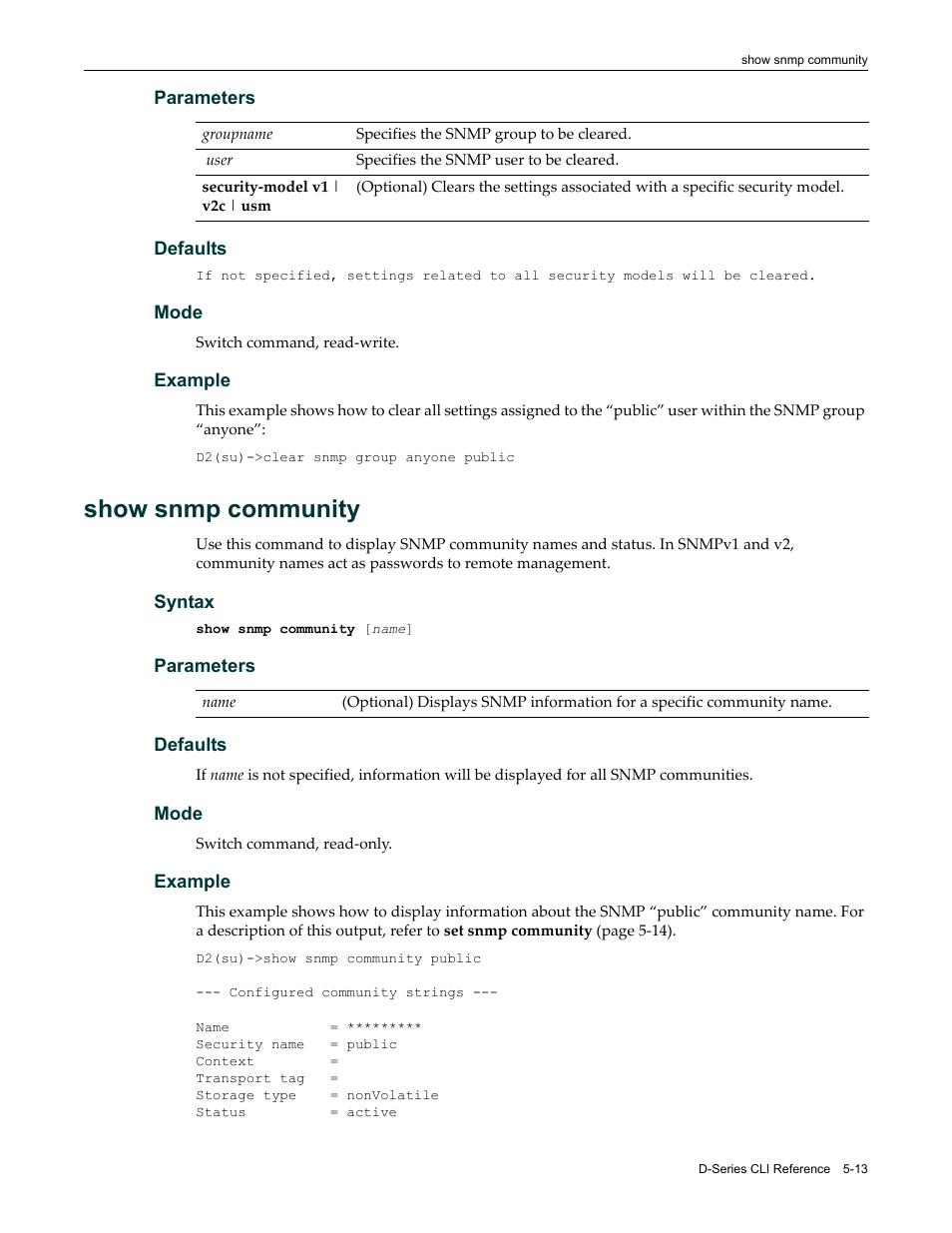 Show snmp community, Show snmp community -13 | Enterasys Networks Enterasys D2 D2G124-12P User Manual | Page 167 / 496