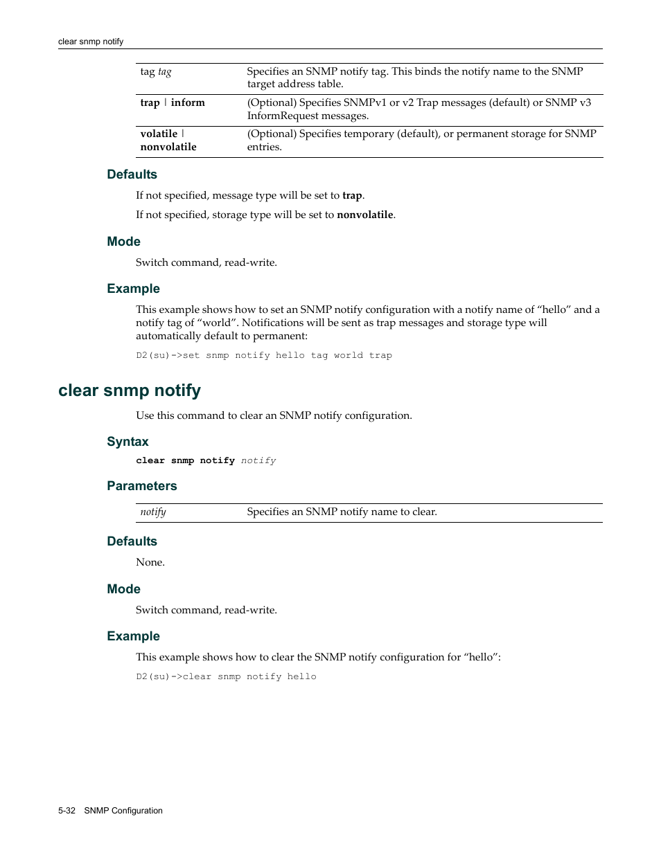 Clear snmp notify, Clear snmp notify -32 | Enterasys Networks Enterasys D2 D2G124-12P User Manual | Page 186 / 496