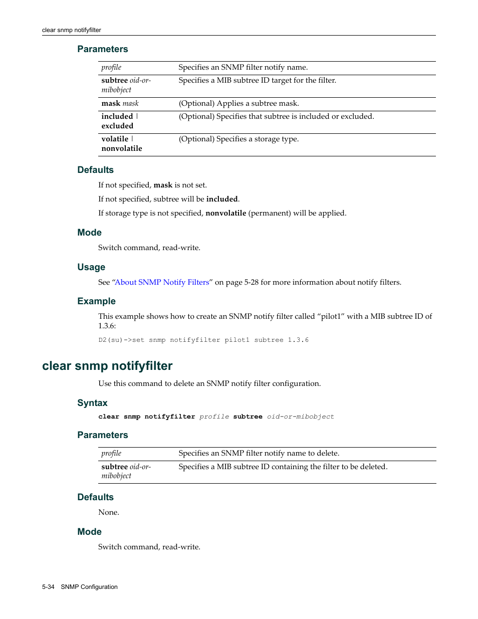 Clear snmp notifyfilter, Clear snmp notifyfilter -34 | Enterasys Networks Enterasys D2 D2G124-12P User Manual | Page 188 / 496