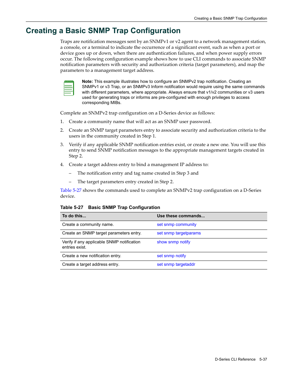 Creating a basic snmp trap configuration, Creating a basic snmp trap configuration -37, Basic snmp trap configuration -37 | Creating a basic snmp trap, Configuration | Enterasys Networks Enterasys D2 D2G124-12P User Manual | Page 191 / 496