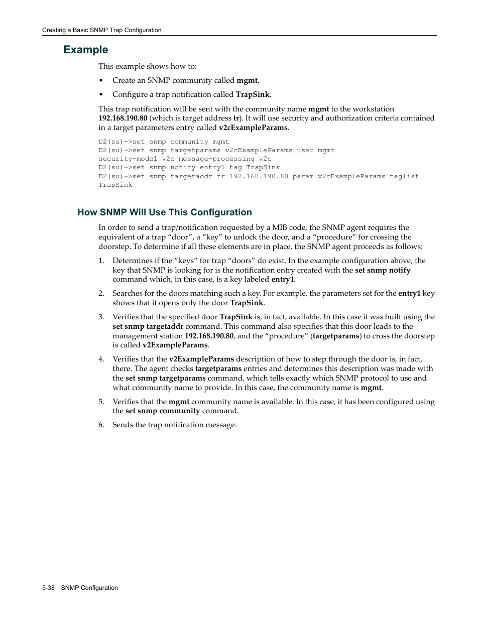 Example, How snmp will use this configuration, Example -38 | Enterasys Networks Enterasys D2 D2G124-12P User Manual | Page 192 / 496