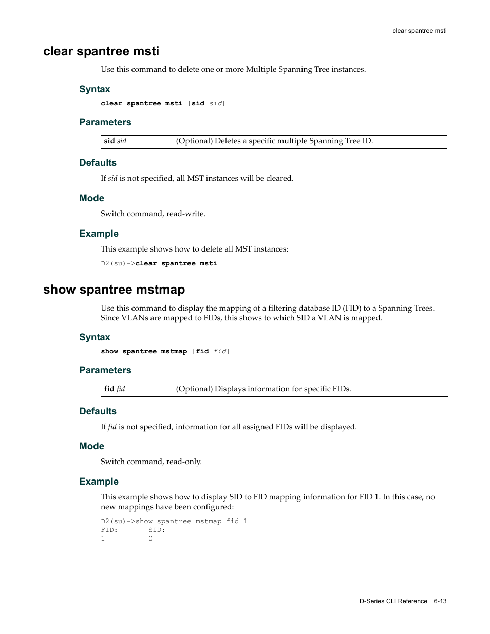 Clear spantree msti, Show spantree mstmap, Clear spantree msti -13 show spantree mstmap -13 | Enterasys Networks Enterasys D2 D2G124-12P User Manual | Page 205 / 496