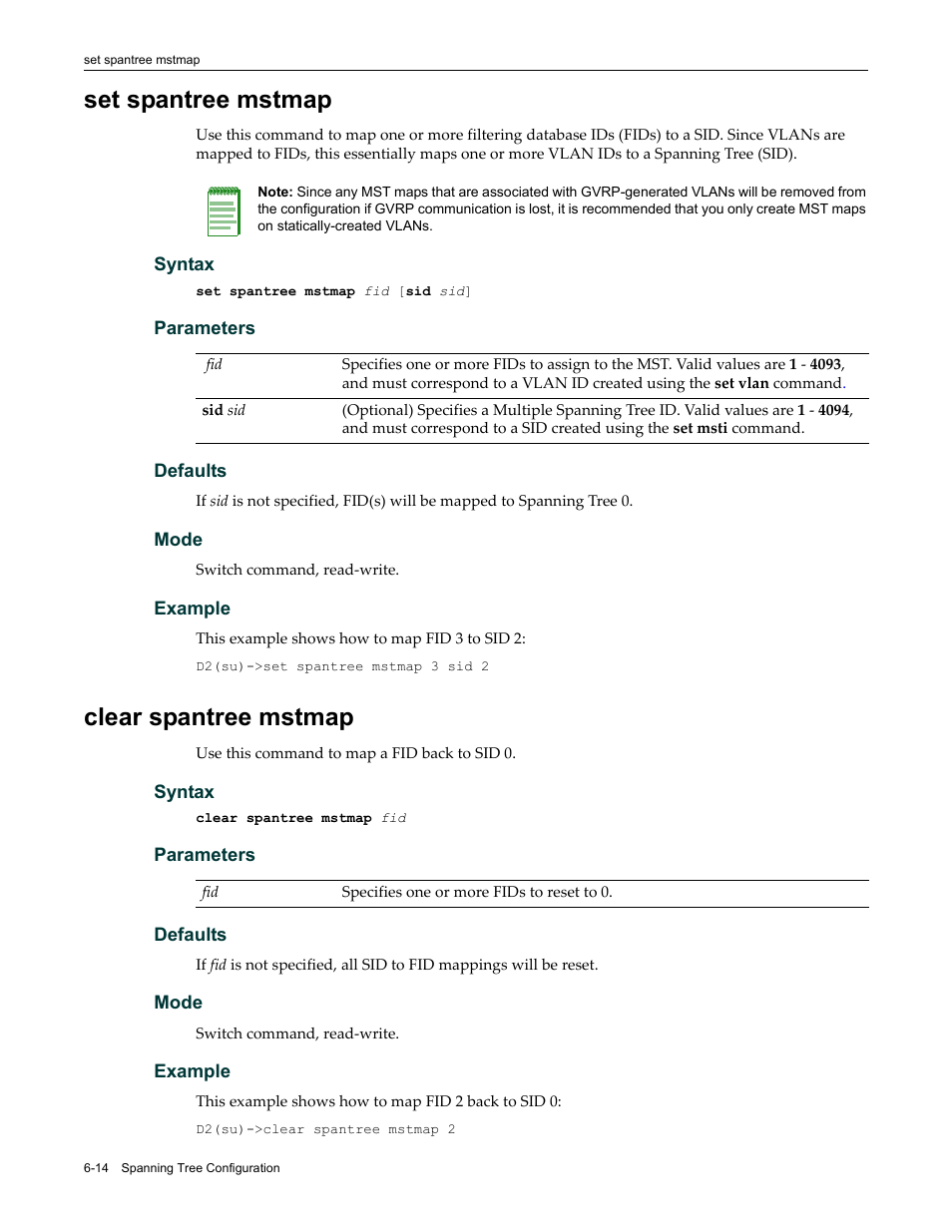 Set spantree mstmap, Clear spantree mstmap, Set spantree mstmap -14 clear spantree mstmap -14 | Enterasys Networks Enterasys D2 D2G124-12P User Manual | Page 206 / 496