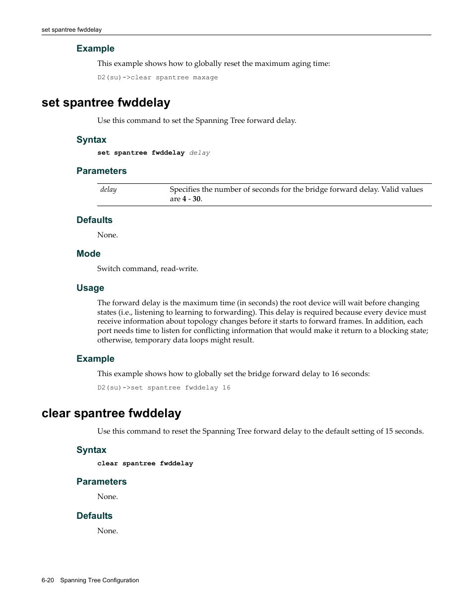 Set spantree fwddelay, Clear spantree fwddelay, Refer to | Enterasys Networks Enterasys D2 D2G124-12P User Manual | Page 212 / 496