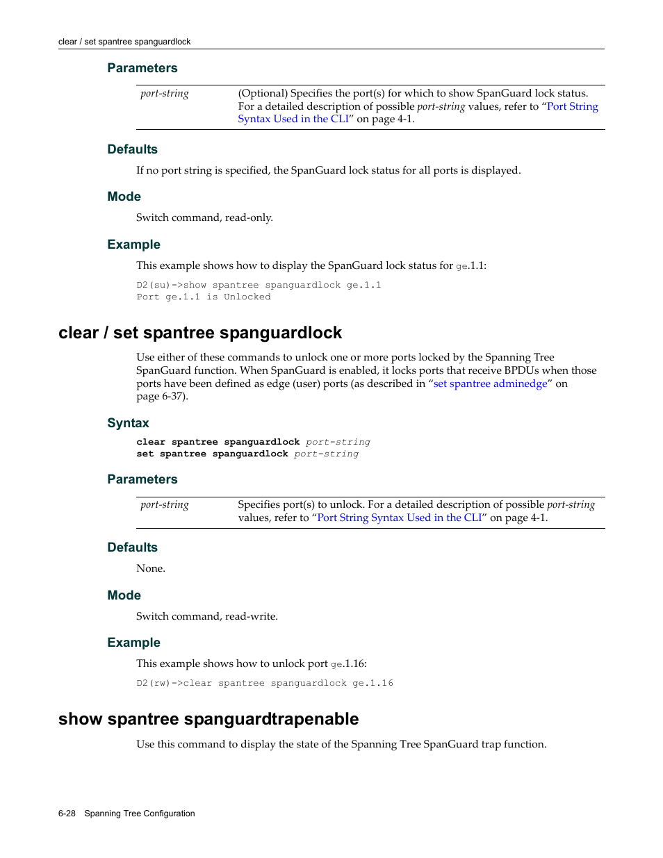 Clear / set spantree spanguardlock, Show spantree spanguardtrapenable, Clear / set spantree | Spanguardlock | Enterasys Networks Enterasys D2 D2G124-12P User Manual | Page 220 / 496