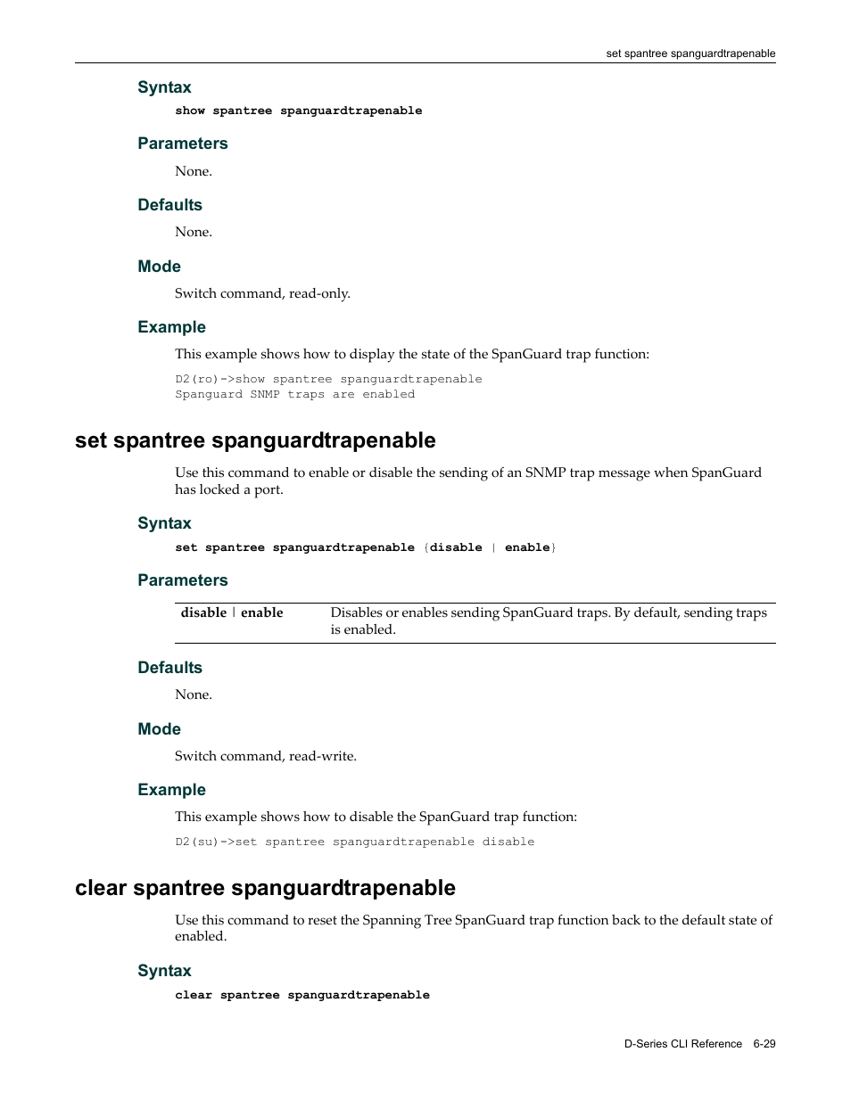 Set spantree spanguardtrapenable, Clear spantree spanguardtrapenable | Enterasys Networks Enterasys D2 D2G124-12P User Manual | Page 221 / 496