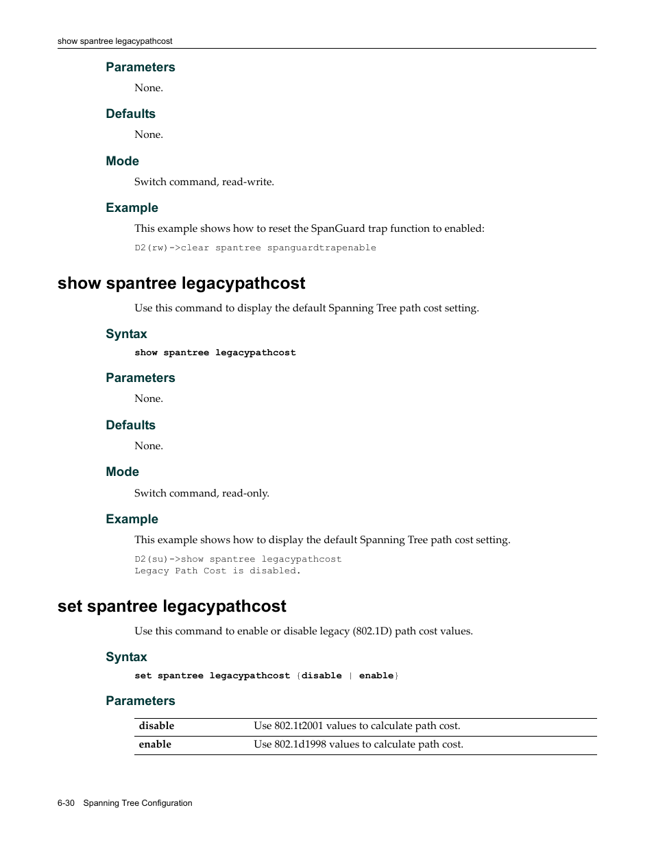 Show spantree legacypathcost, Set spantree legacypathcost | Enterasys Networks Enterasys D2 D2G124-12P User Manual | Page 222 / 496