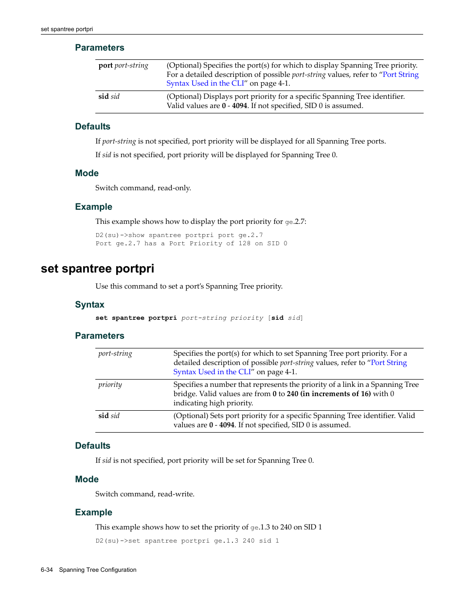 Set spantree portpri, Set spantree portpri -34 | Enterasys Networks Enterasys D2 D2G124-12P User Manual | Page 226 / 496