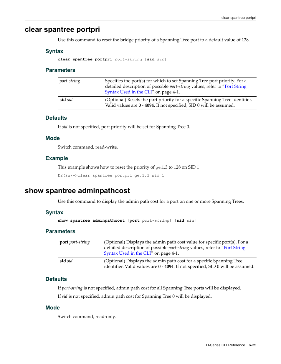 Clear spantree portpri, Show spantree adminpathcost | Enterasys Networks Enterasys D2 D2G124-12P User Manual | Page 227 / 496