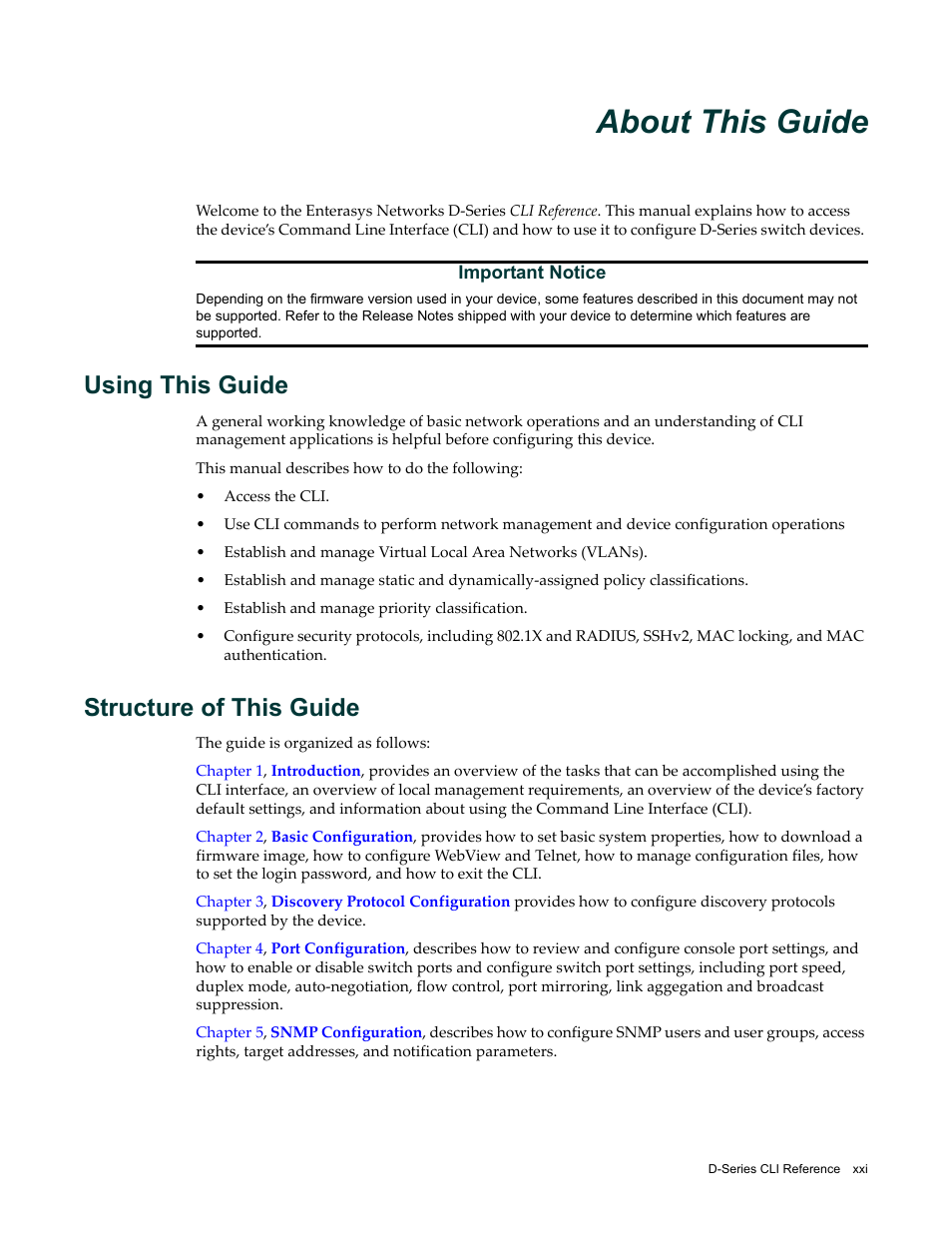 About this guide, Using this guide, Structure of this guide | Enterasys Networks Enterasys D2 D2G124-12P User Manual | Page 25 / 496