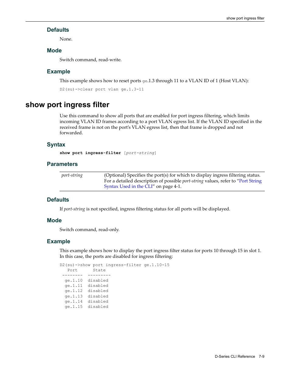 Show port ingress filter, Show port ingress filter -9 | Enterasys Networks Enterasys D2 D2G124-12P User Manual | Page 253 / 496