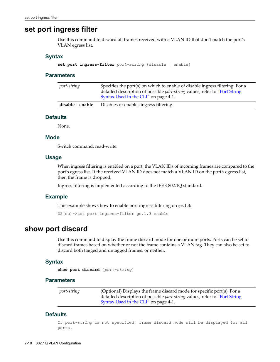 Set port ingress filter, Show port discard, Set port ingress filter -10 show port discard -10 | Enterasys Networks Enterasys D2 D2G124-12P User Manual | Page 254 / 496