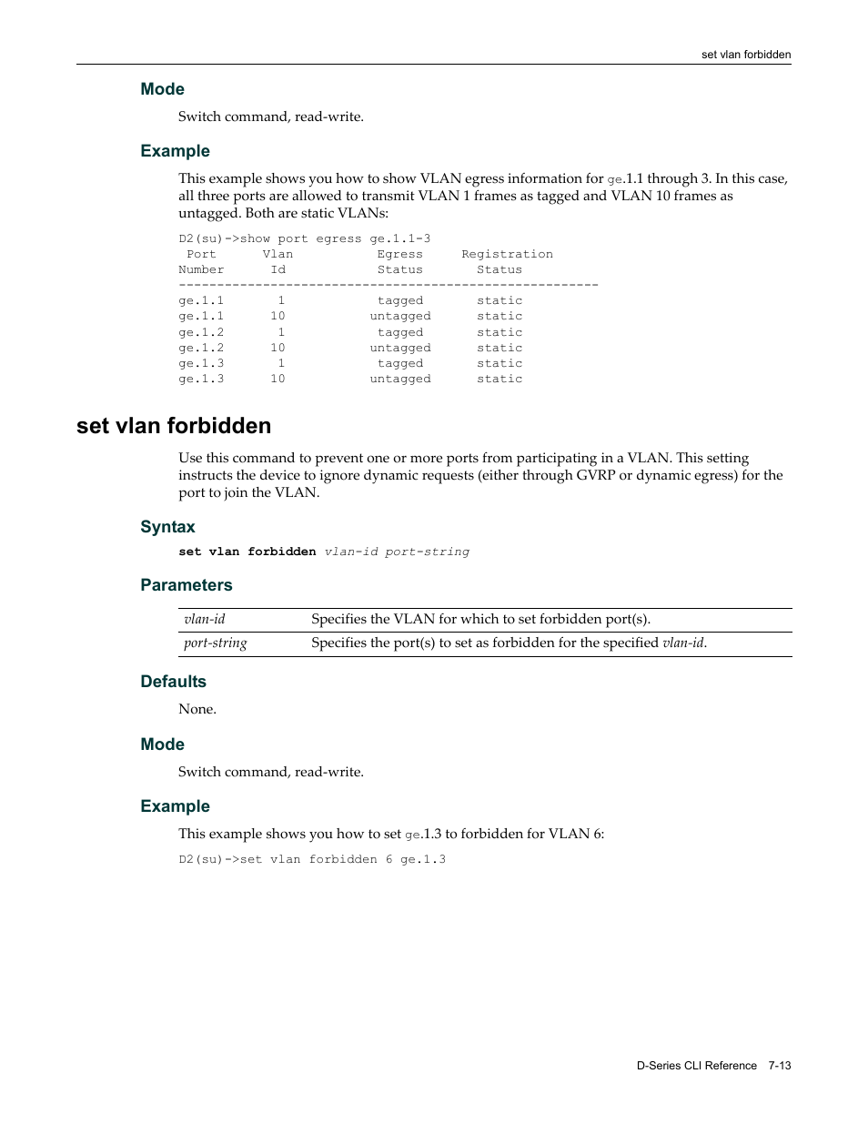 Set vlan forbidden, Set vlan forbidden -13 | Enterasys Networks Enterasys D2 D2G124-12P User Manual | Page 257 / 496