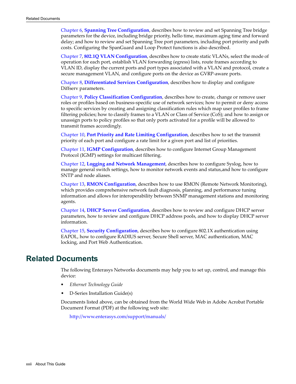 Related documents | Enterasys Networks Enterasys D2 D2G124-12P User Manual | Page 26 / 496