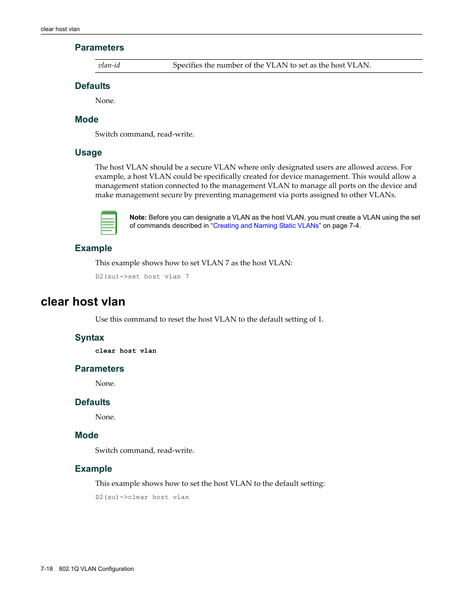 Clear host vlan, Clear host vlan -18 | Enterasys Networks Enterasys D2 D2G124-12P User Manual | Page 262 / 496