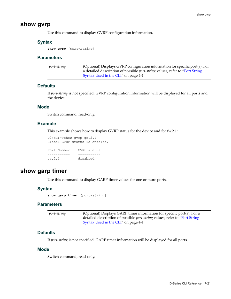 Show gvrp, Show garp timer, Show gvrp -21 show garp timer -21 | Enterasys Networks Enterasys D2 D2G124-12P User Manual | Page 265 / 496