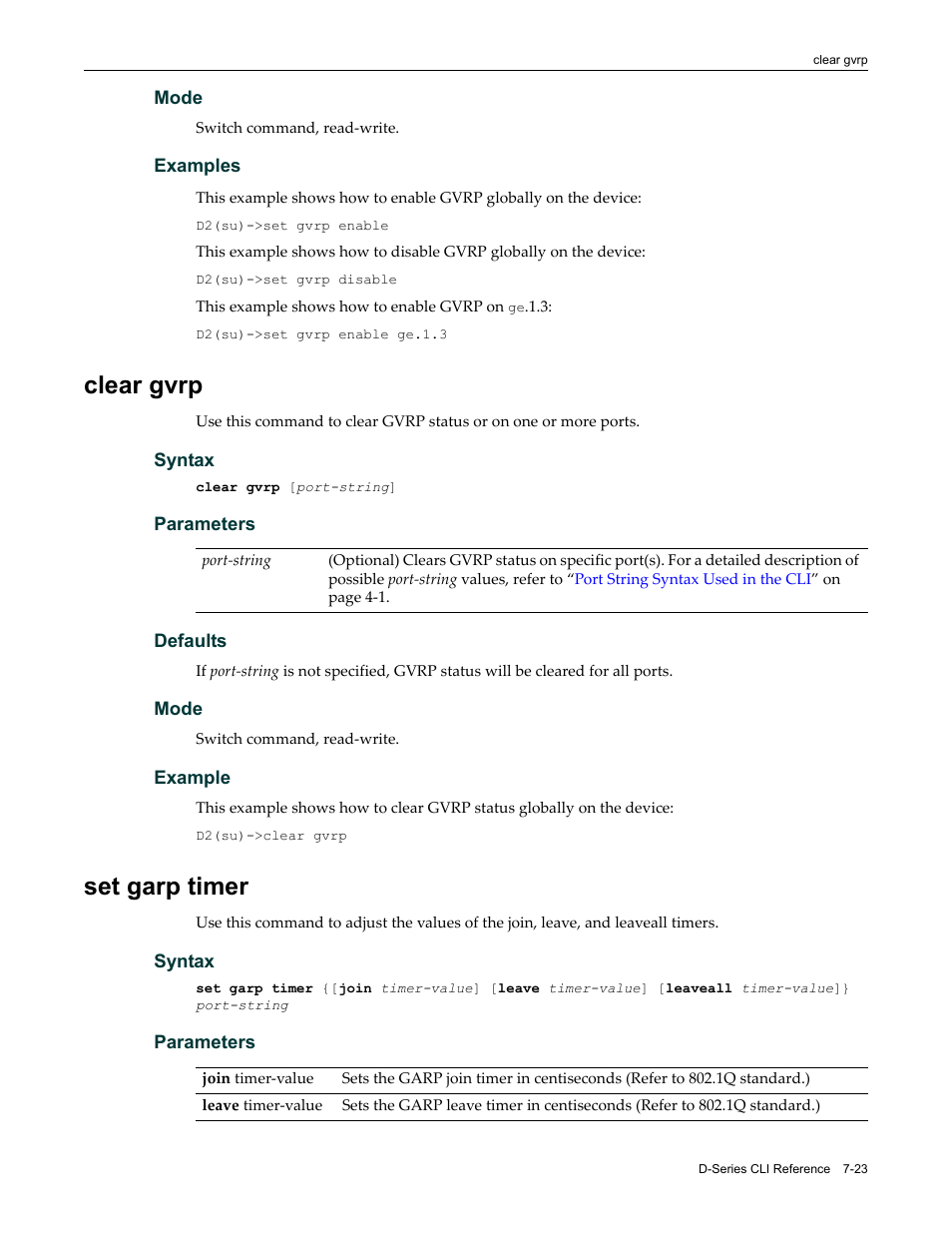 Clear gvrp, Set garp timer, Clear gvrp -23 set garp timer -23 | Enterasys Networks Enterasys D2 D2G124-12P User Manual | Page 267 / 496