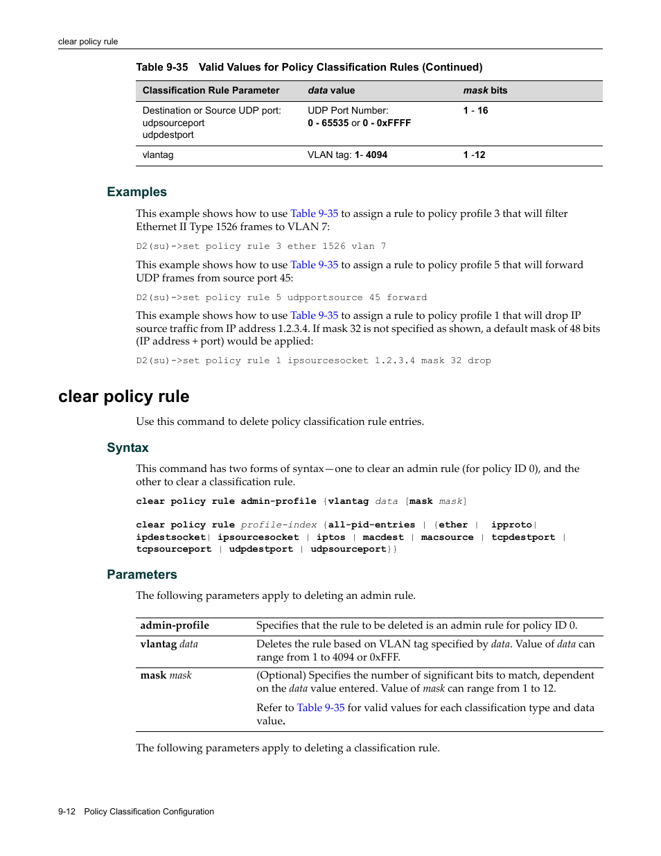 Clear policy rule, Clear policy rule -12 | Enterasys Networks Enterasys D2 D2G124-12P User Manual | Page 298 / 496