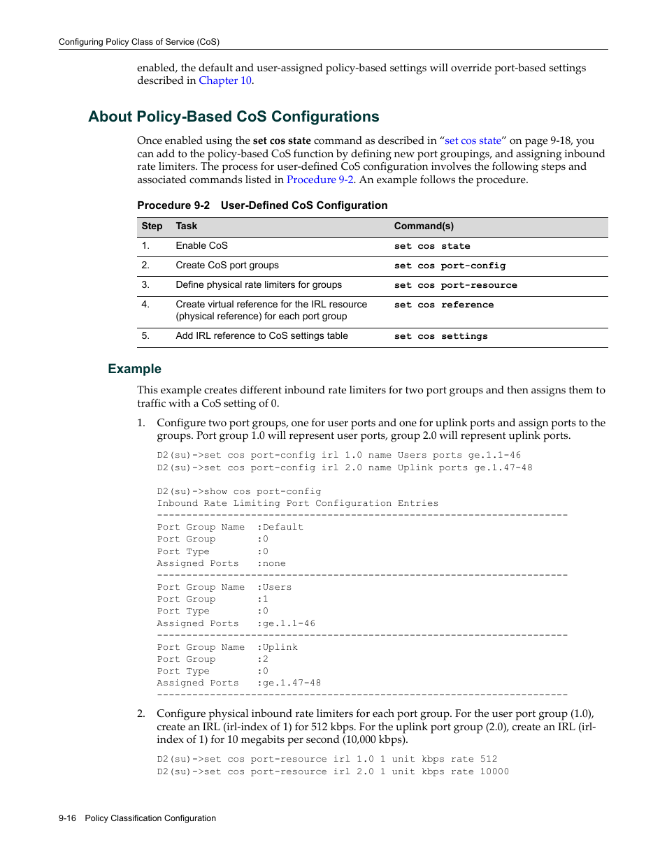 About policy-based cos configurations, Example, About policy-based cos configurations -16 | Enterasys Networks Enterasys D2 D2G124-12P User Manual | Page 302 / 496