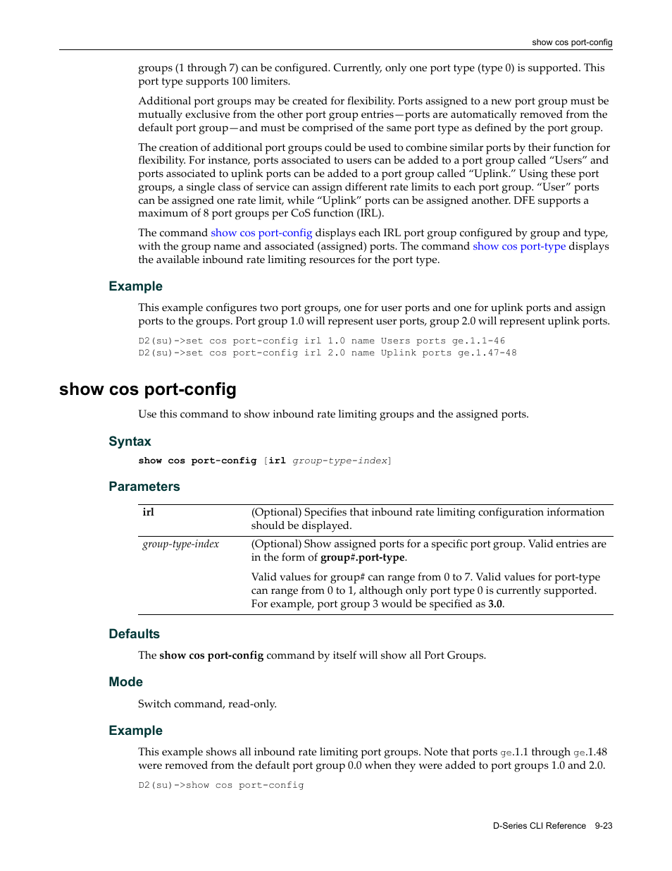 Show cos port-config, Show cos port-config -23 | Enterasys Networks Enterasys D2 D2G124-12P User Manual | Page 309 / 496