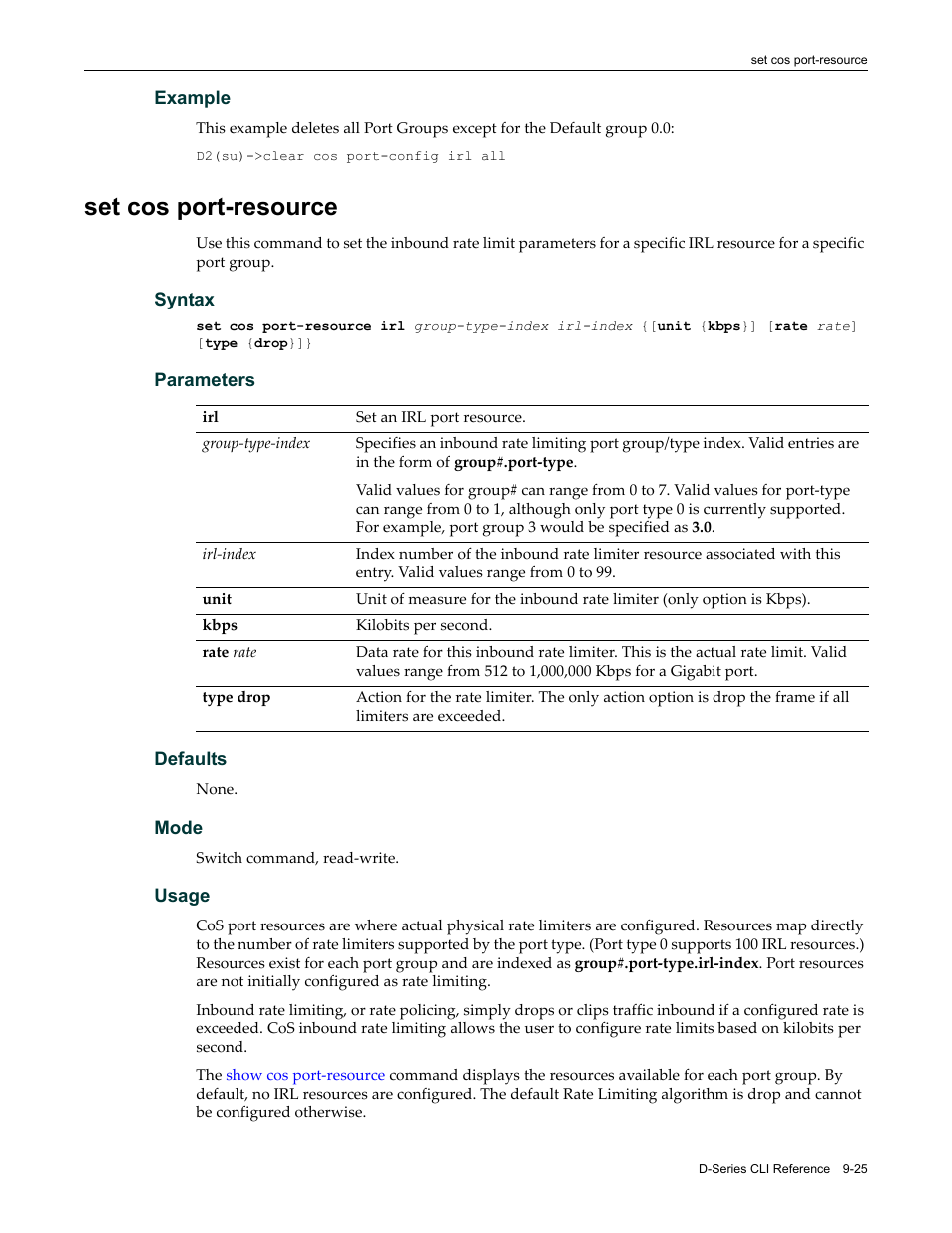 Set cos port-resource, Set cos port-resource -25 | Enterasys Networks Enterasys D2 D2G124-12P User Manual | Page 311 / 496