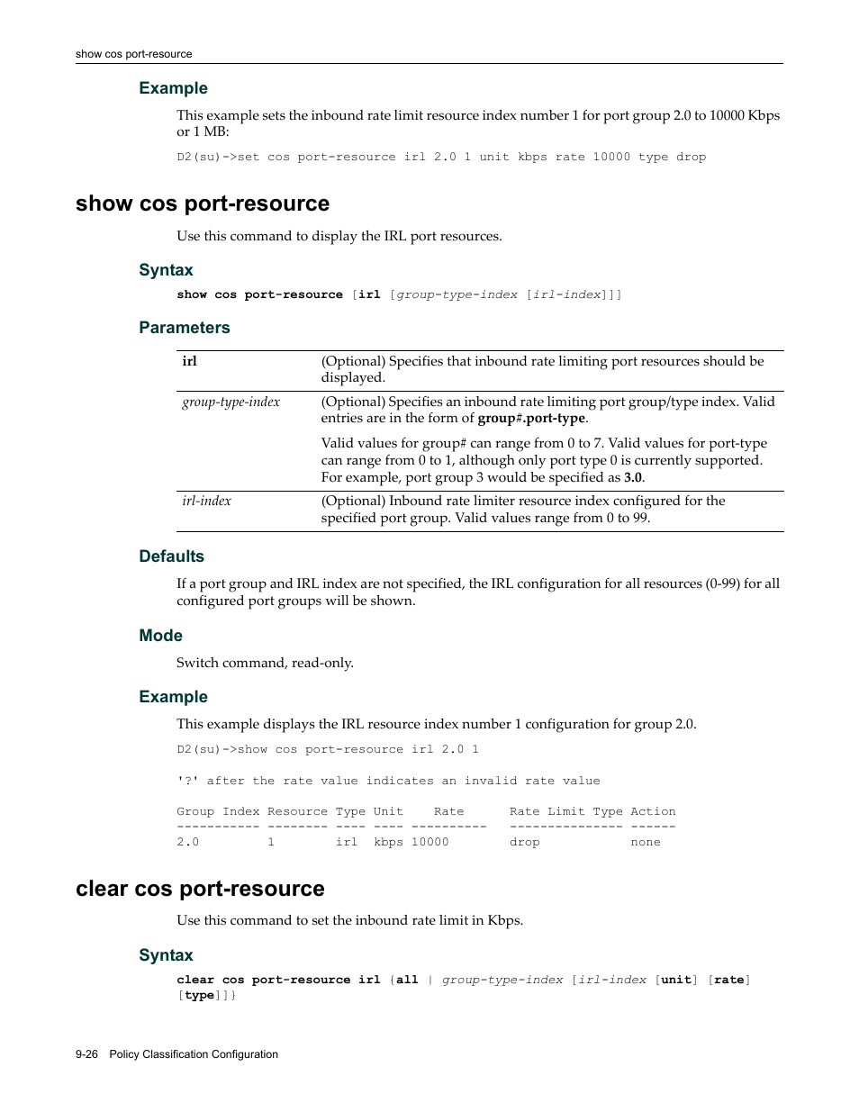 Show cos port-resource, Clear cos port-resource | Enterasys Networks Enterasys D2 D2G124-12P User Manual | Page 312 / 496