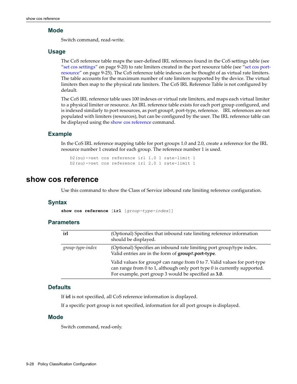 Show cos reference, Show cos reference -28 | Enterasys Networks Enterasys D2 D2G124-12P User Manual | Page 314 / 496