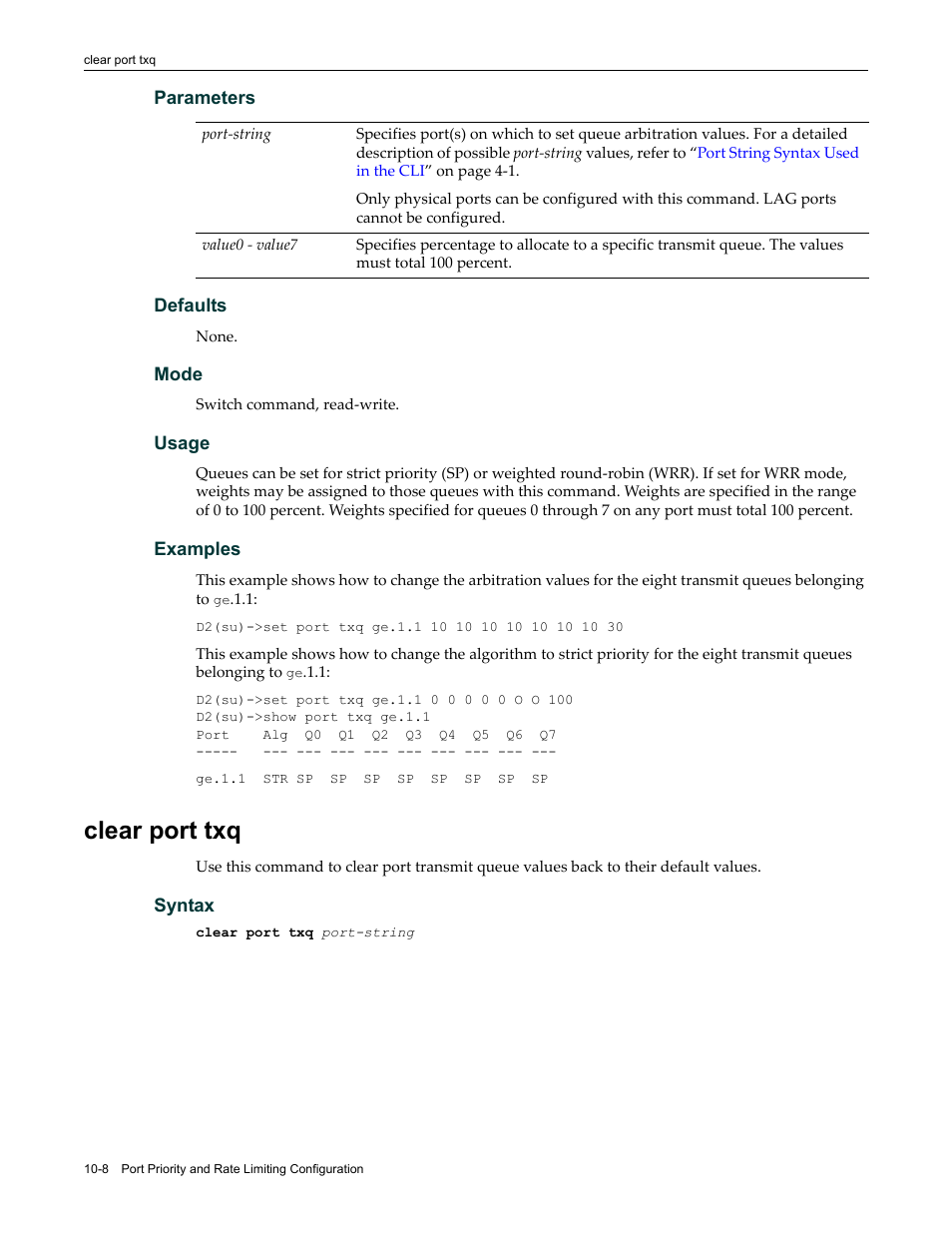 Clear port txq, Clear port txq -8 | Enterasys Networks Enterasys D2 D2G124-12P User Manual | Page 326 / 496