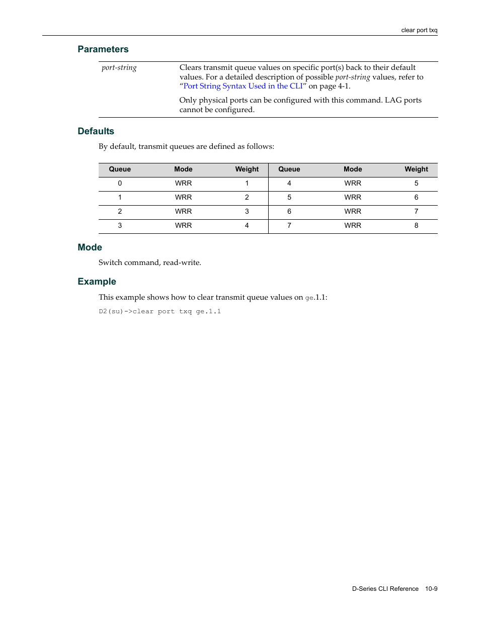 Parameters defaults, Mode, Example | Enterasys Networks Enterasys D2 D2G124-12P User Manual | Page 327 / 496