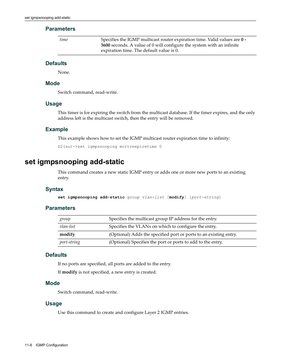 Set igmpsnooping add-static, Set igmpsnooping add-static -6 | Enterasys Networks Enterasys D2 D2G124-12P User Manual | Page 334 / 496