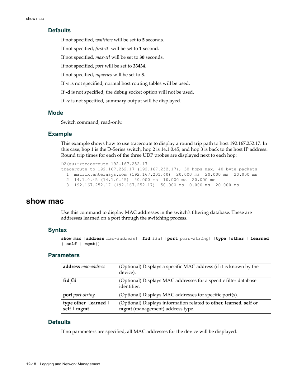 Show mac, Show mac -18 | Enterasys Networks Enterasys D2 D2G124-12P User Manual | Page 356 / 496