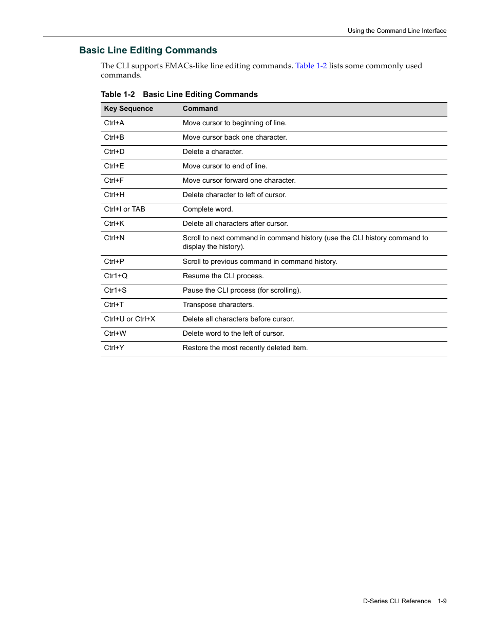 Basic line editing commands, Basic line editing commands -9 | Enterasys Networks Enterasys D2 D2G124-12P User Manual | Page 37 / 496