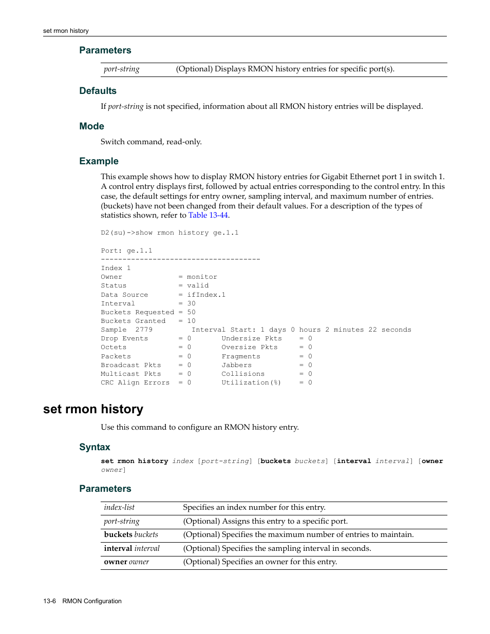 Set rmon history, Set rmon history -6 | Enterasys Networks Enterasys D2 D2G124-12P User Manual | Page 378 / 496