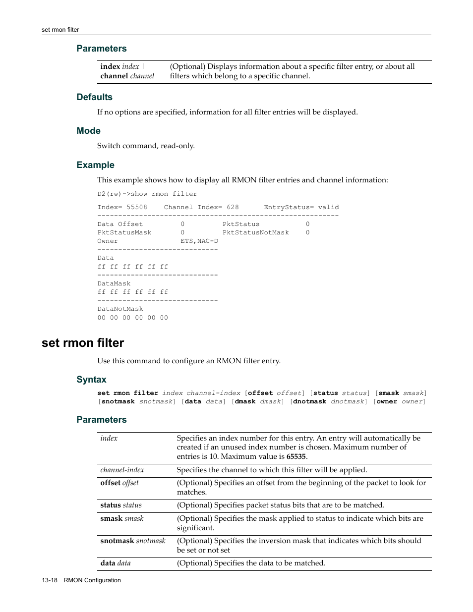 Set rmon filter, Set rmon filter -18 | Enterasys Networks Enterasys D2 D2G124-12P User Manual | Page 390 / 496