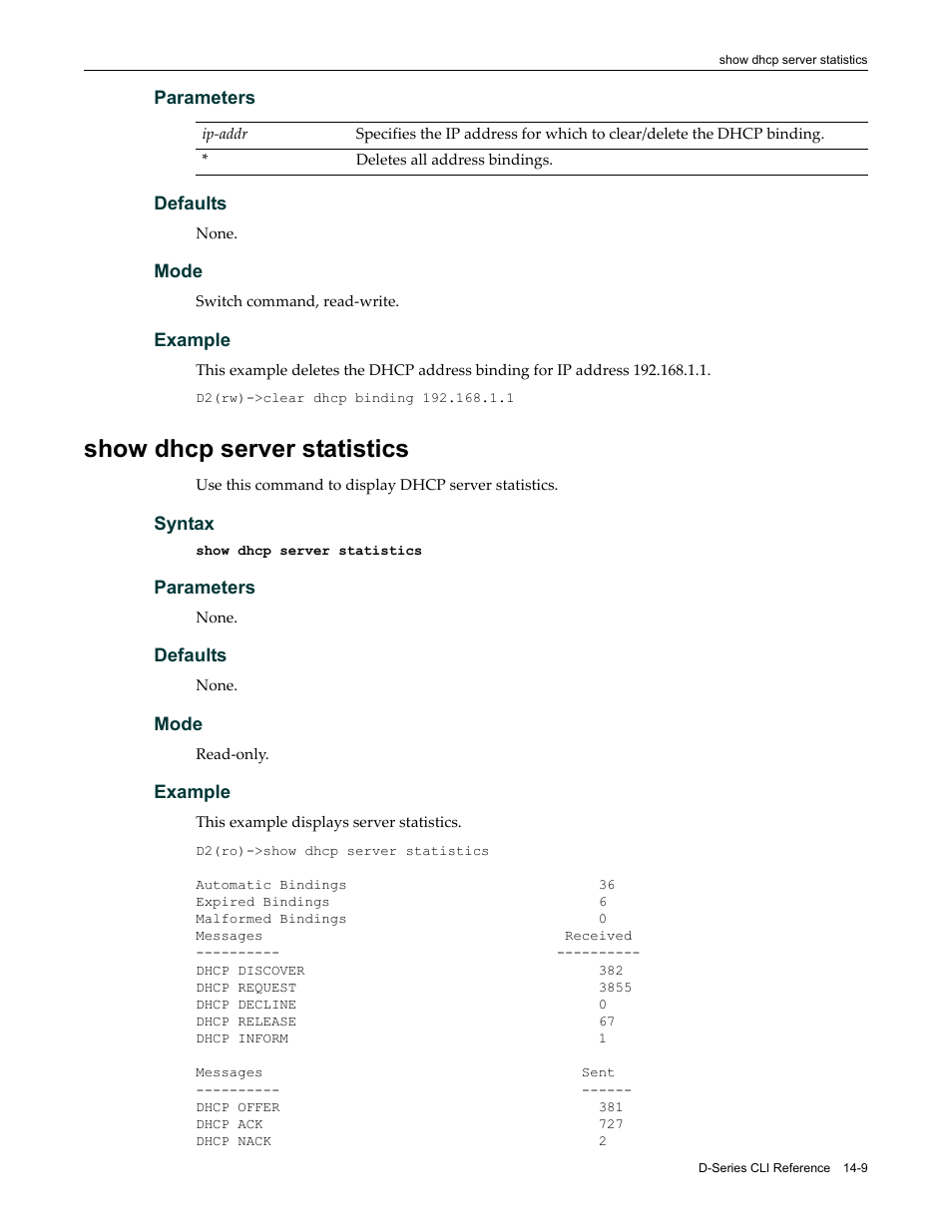 Show dhcp server statistics, Show dhcp server statistics -9 | Enterasys Networks Enterasys D2 D2G124-12P User Manual | Page 403 / 496