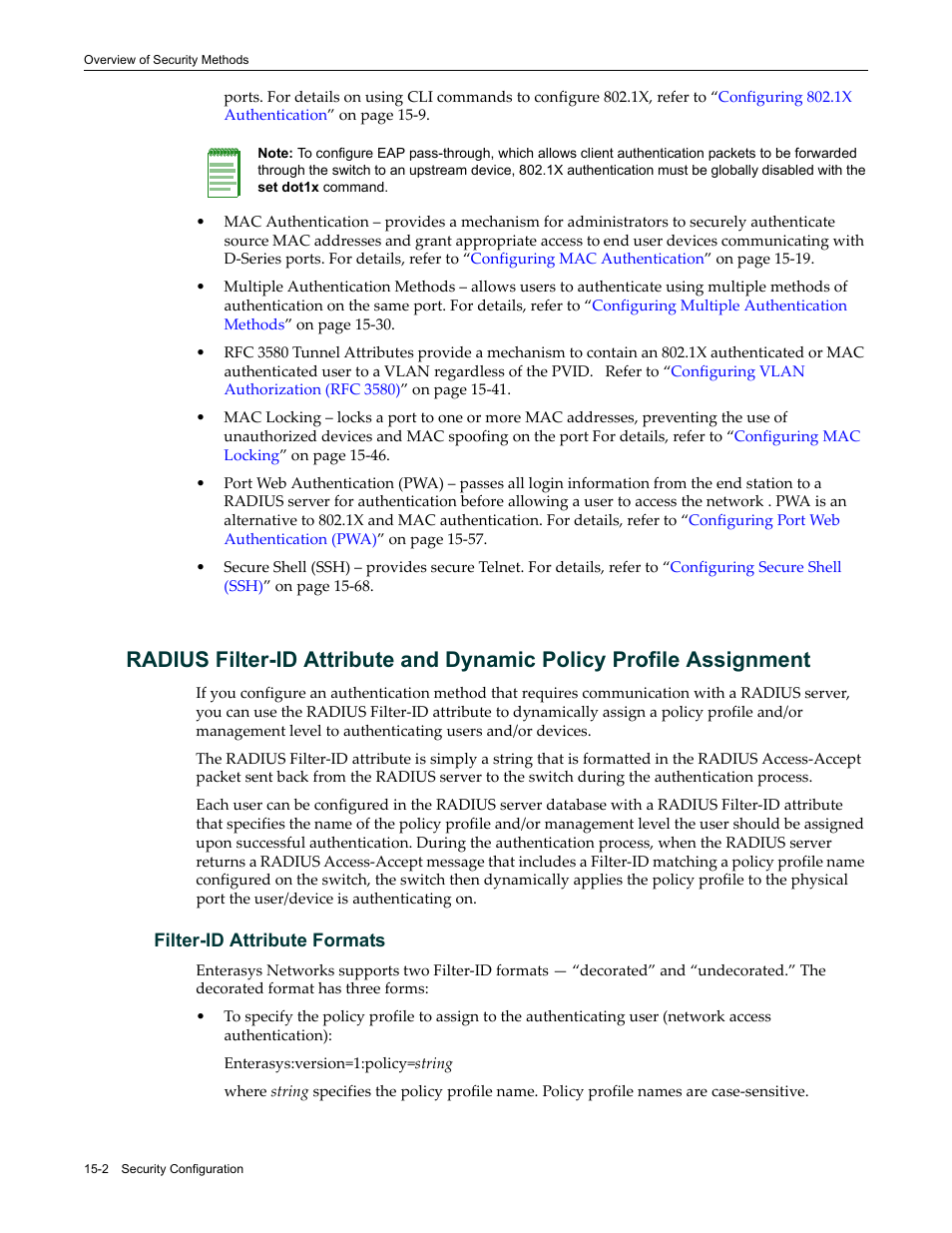 Filter-id attribute formats | Enterasys Networks Enterasys D2 D2G124-12P User Manual | Page 426 / 496