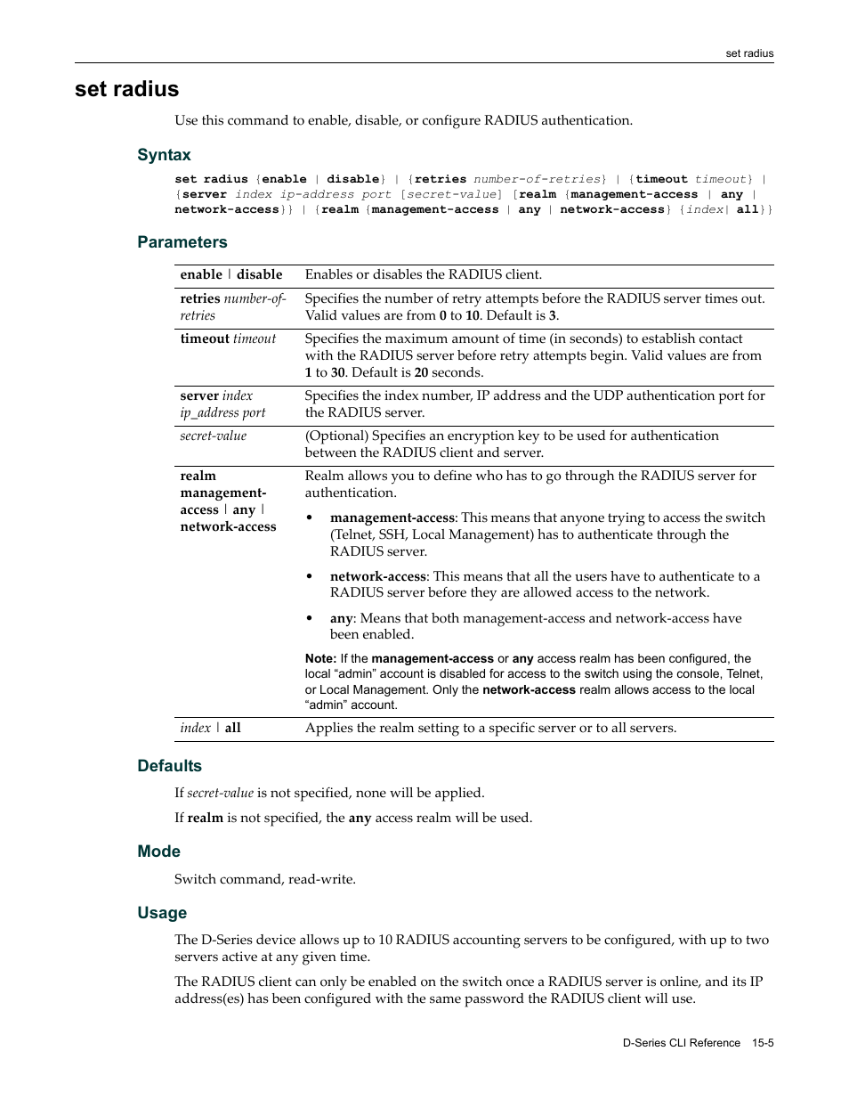 Set radius, Set radius -5, Ed in | Enterasys Networks Enterasys D2 D2G124-12P User Manual | Page 429 / 496